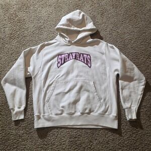 Stray Rats Champion Reverse Weave Hoodie White Purple Arched Logo Mens Large